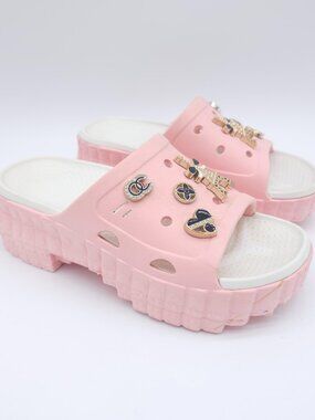 Pink Platform Foam Slide Sandals Charms Women’s Size 5/5.5 Slip On Summer Casual